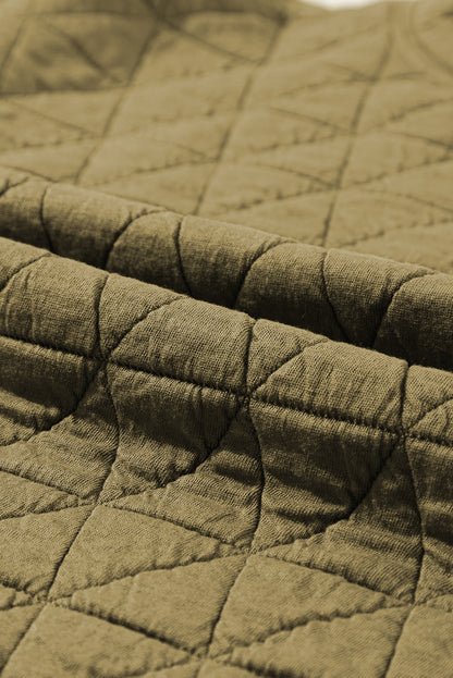 Coffee Solid Color Quilted Kangaroo Pocket Hoodie