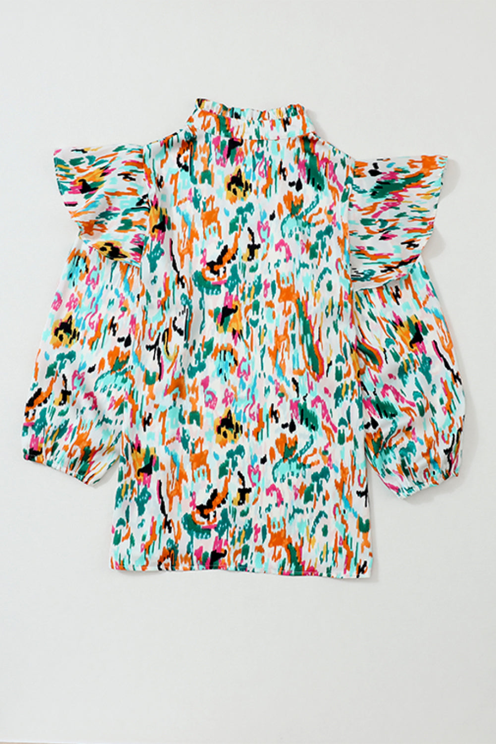 Multicolour Abstract Print 3/4 Puff Sleeve Ruffle Blouse