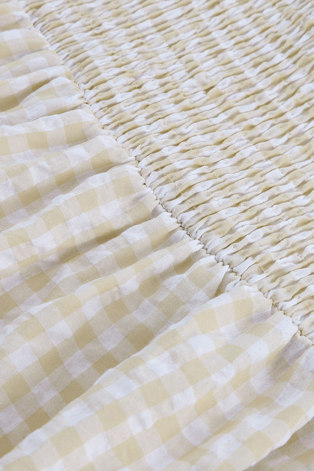 Khaki Plaid Ruffled Square Neck Smocked Tiered Maxi Dress