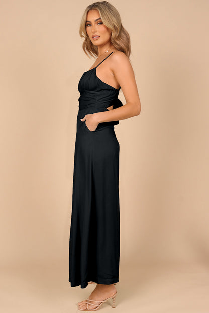 Orange Spaghetti Straps Backless Knot Wide-Leg Jumpsuit