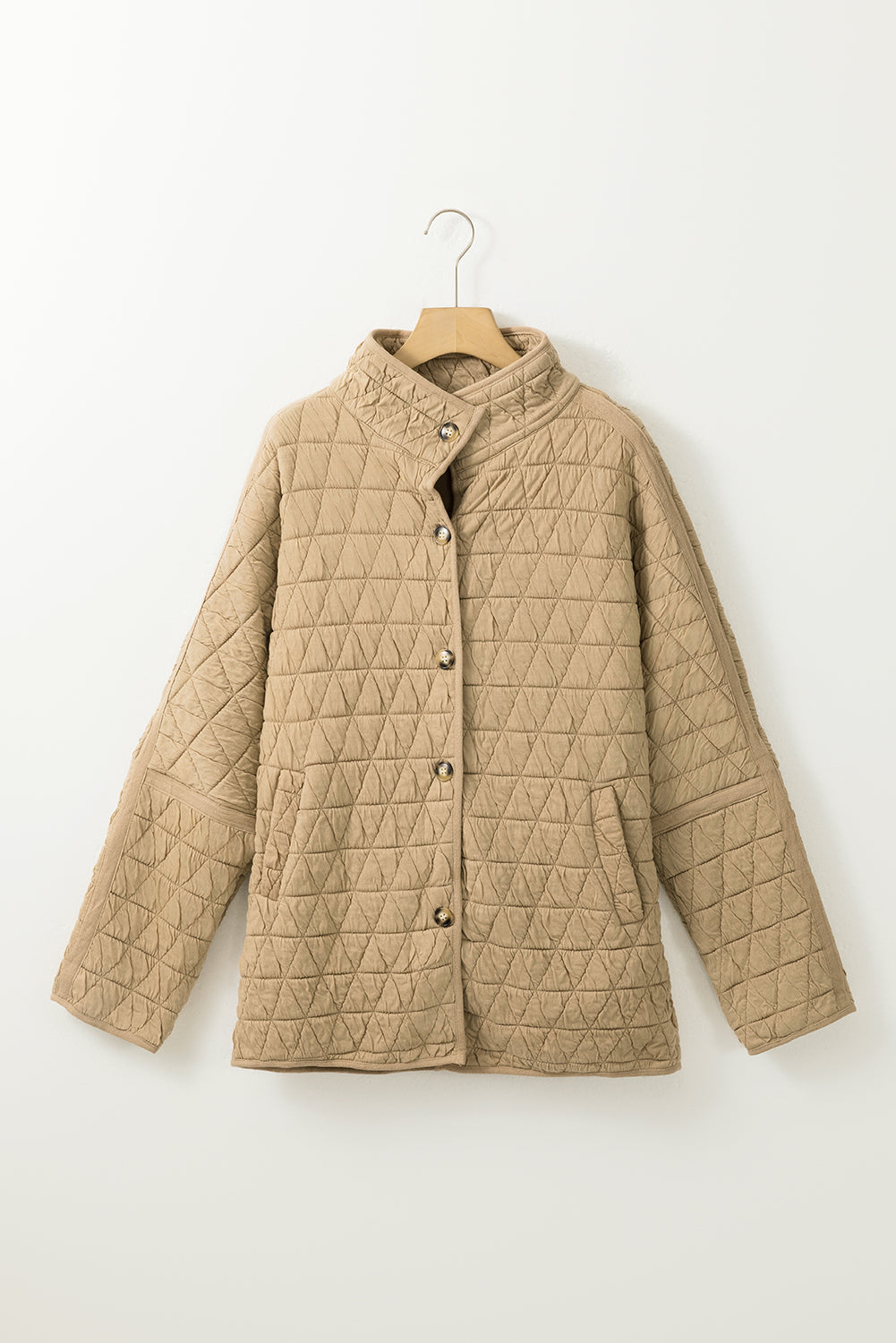 Coffee Solid Color Quilted Kangaroo Pocket Hoodie