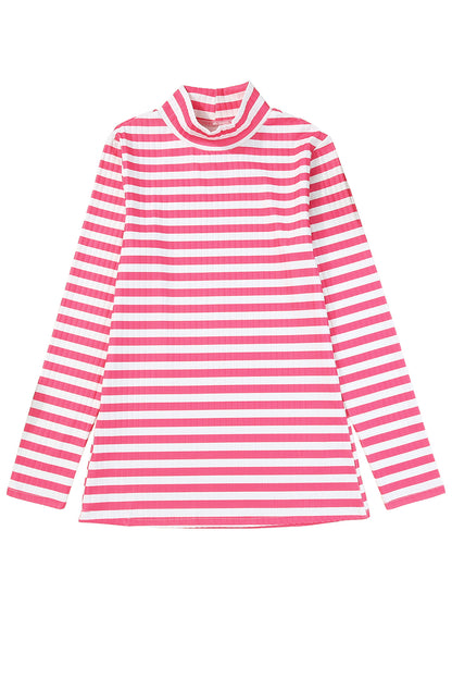 Black Striped Print Textured Knit Long Sleeve Tee