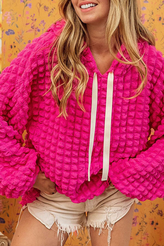 Green Bubble Textured Waffle Hoodie