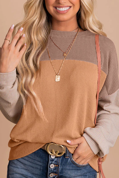 Mineral Red Plus Size Ribbed Colorblock Long Sleeve Top