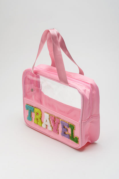 Parchment TRAVEL Chenille Letter Clear PVC Makeup Bag