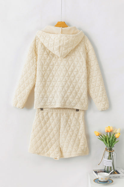 Coffee Solid Color Quilted Kangaroo Pocket Hoodie