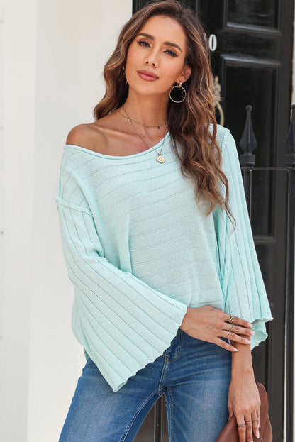 Black Exposed Seam Ribbed Knit Dolman Top