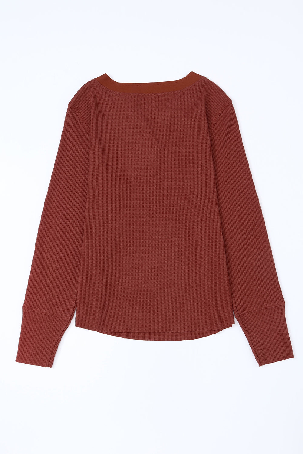 Black Trimmed Neckline Waffle Knit Henley Top