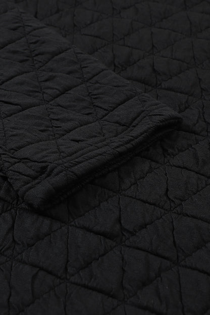 Coffee Solid Color Quilted Kangaroo Pocket Hoodie
