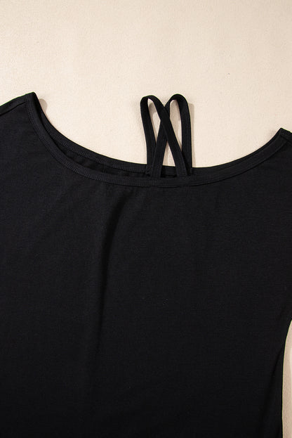 Black One Shoulder Long Sleeve Shift Blouse