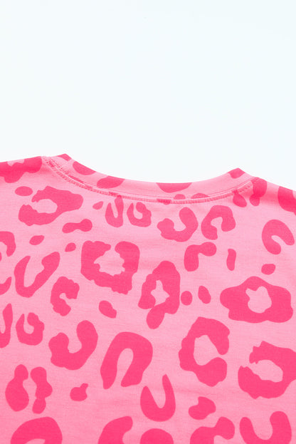 Pink Leopard Print Ankle-length High Waist Skinny Pants