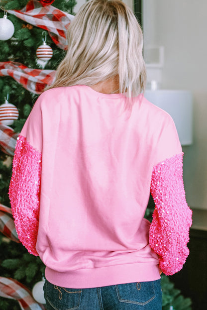 Pink Plus Size Sequin Sleeves Nutcracker Graphic Sweatshirt