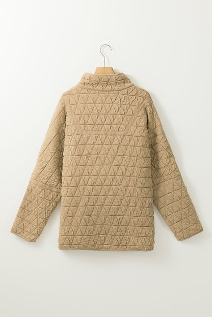 Coffee Solid Color Quilted Kangaroo Pocket Hoodie