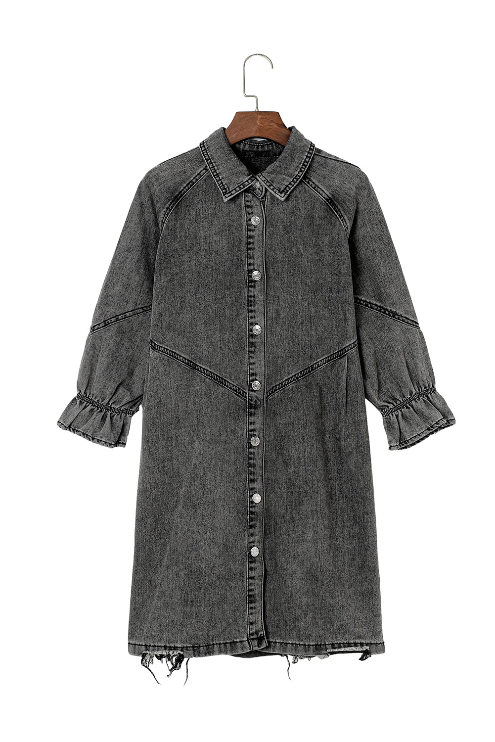 Gray Sequin Nutcracker Graphic Long Sleeve Shirt Denim Dress