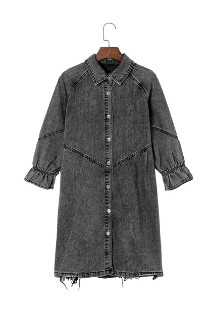 Gray Sequin Nutcracker Graphic Long Sleeve Shirt Denim Dress