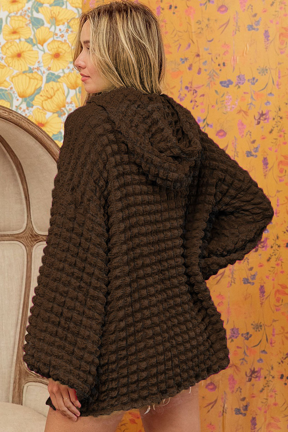Green Bubble Textured Waffle Hoodie