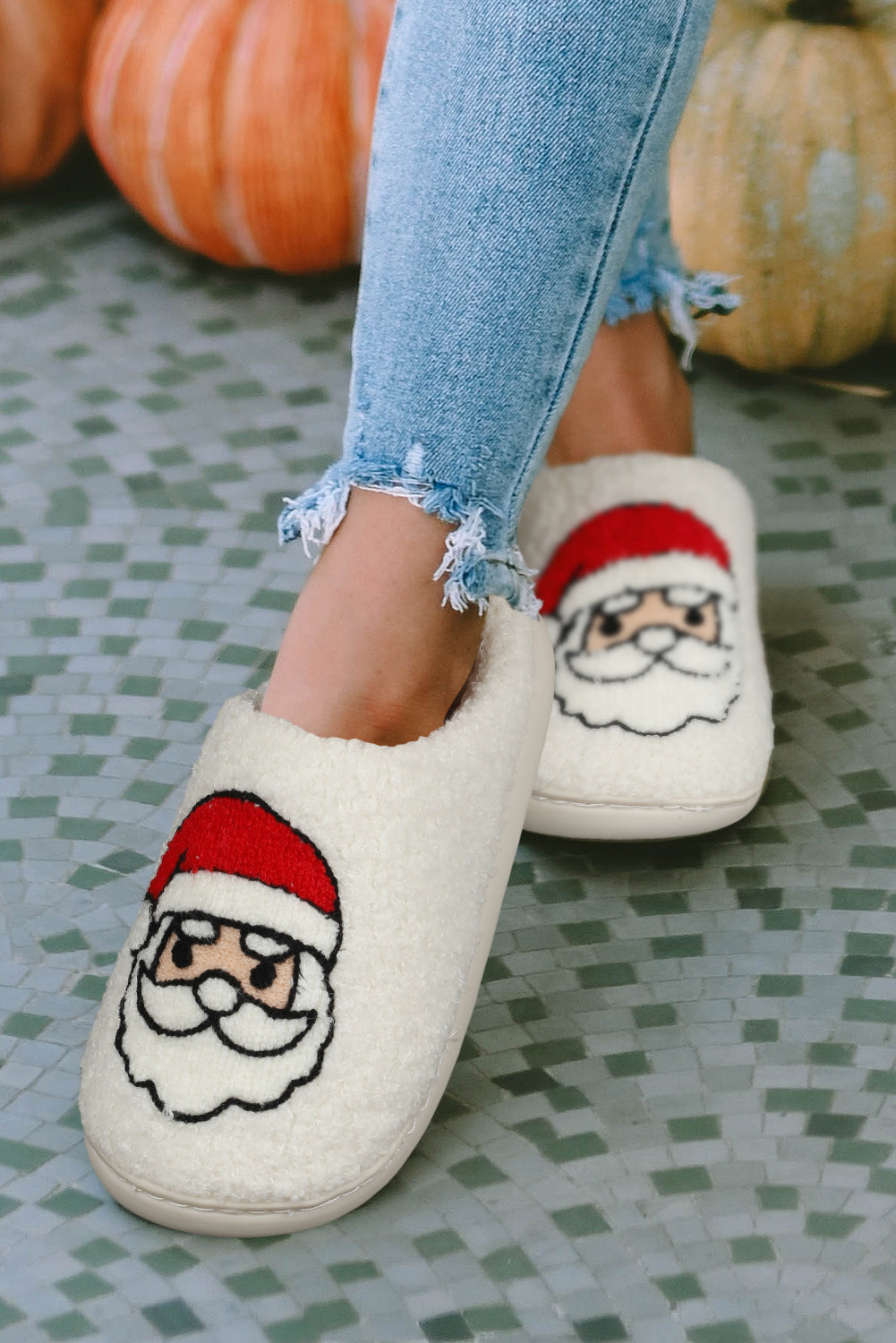 White Christmas Deer Home Indoor Plush Slippers