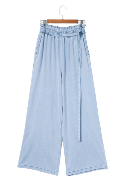 Black High Waist Pocketed Wide Leg Tencel Jeans