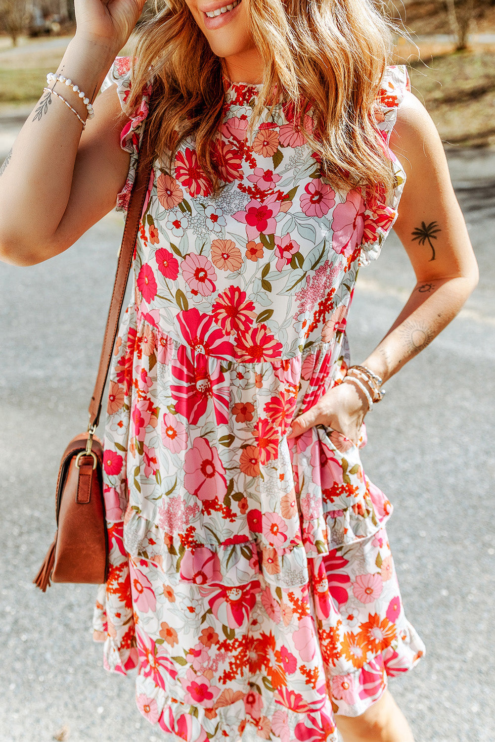 Oatmeal Boho Floral Smocked Waist Super Loose Pants