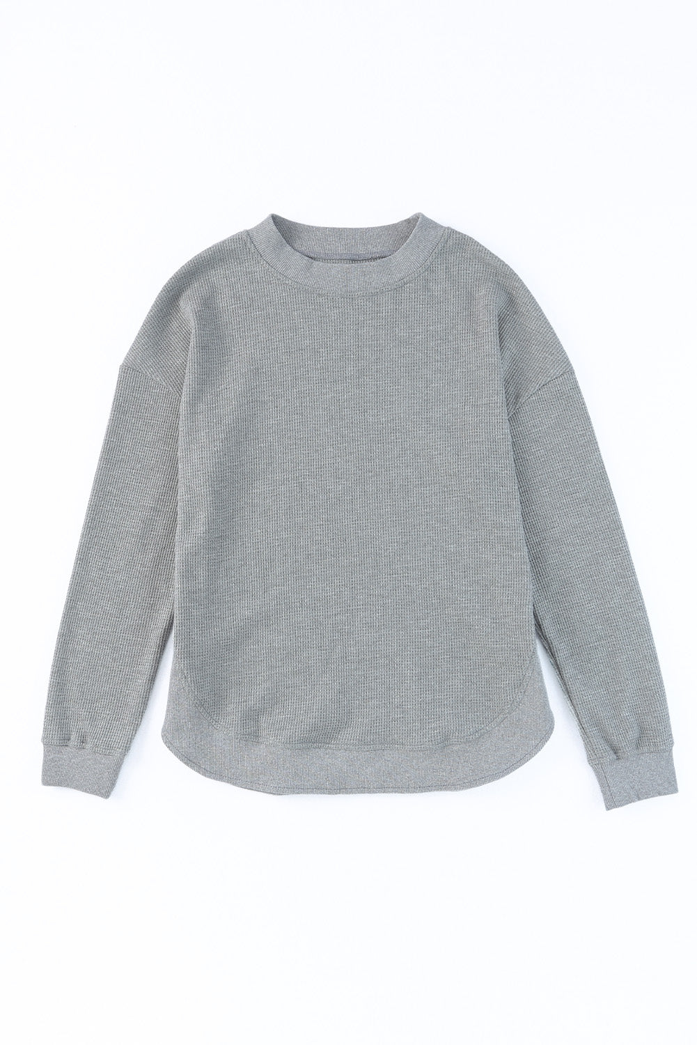 Pink Crew Neck Ribbed Trim Waffle Knit Top