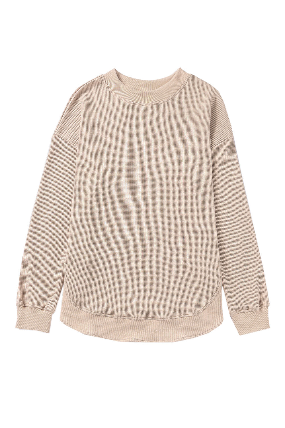 Pink Crew Neck Ribbed Trim Waffle Knit Top