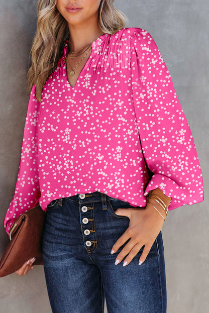 Yellow Split Neck Fall Printed Crinkled Blouse