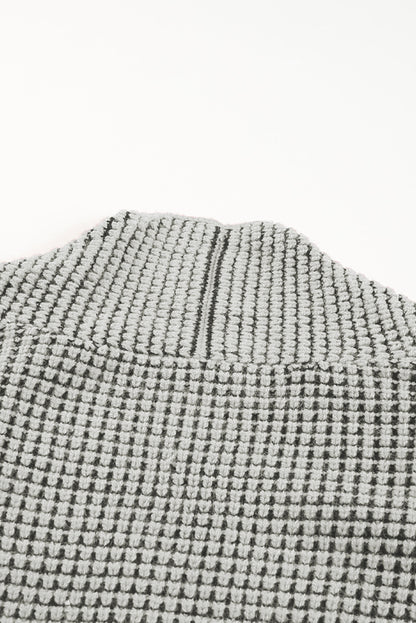 Gray Plaid Knitted Long Open Front Cardigan