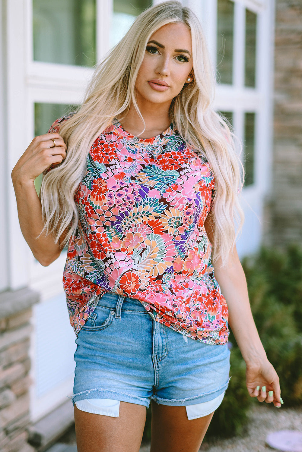 Multicolor Gorgeous Floral Print Tie V Neck Ruffle Dress