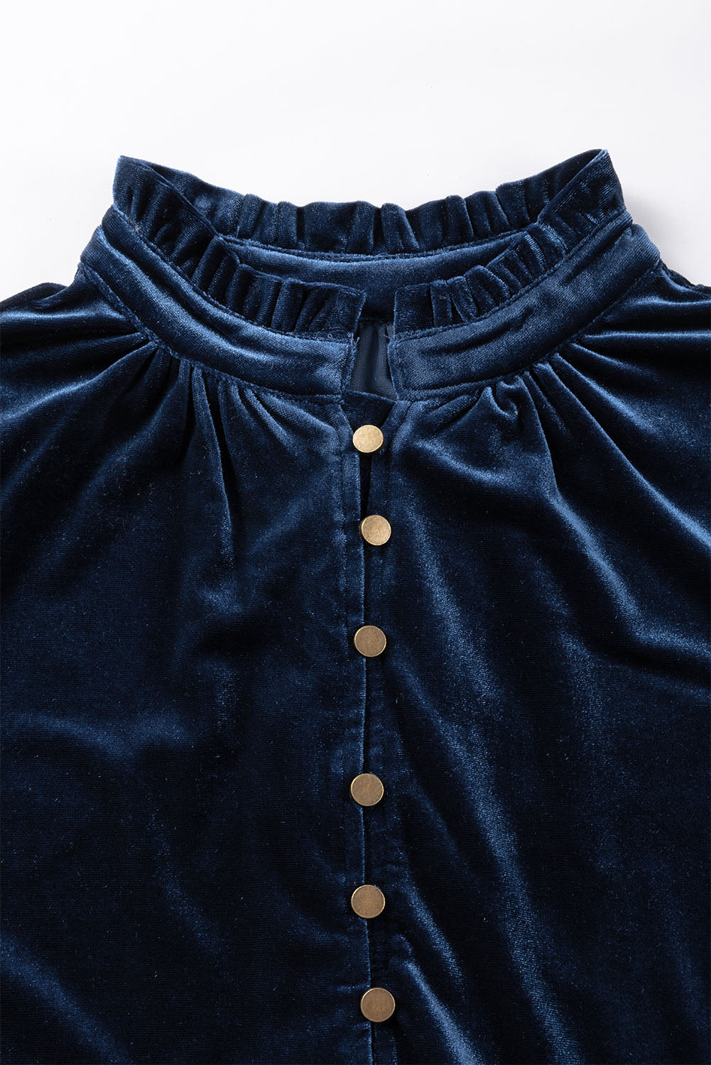 Burgundy Frilled Neck Buttoned Front Velvet Top