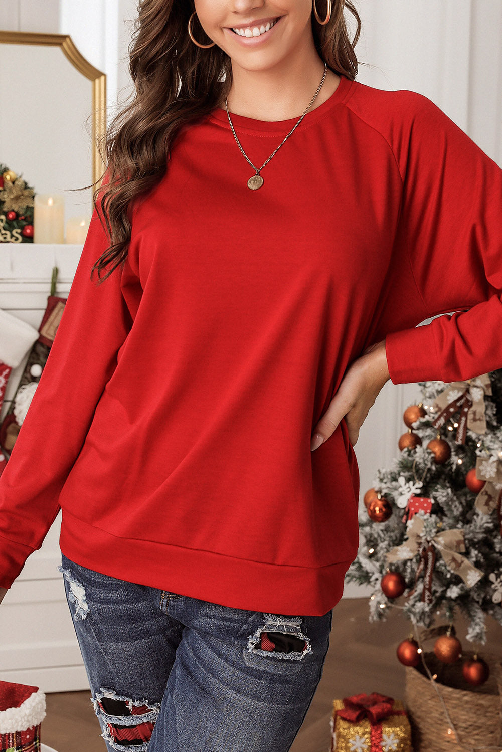 Fiery Red Chenille MERRY Christmas Raglan Sleeve Sweatshirt