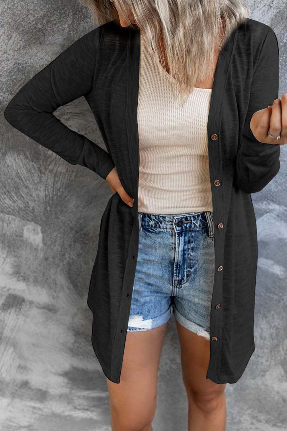 Black Sequined Santa Claus Button Up Cardigan