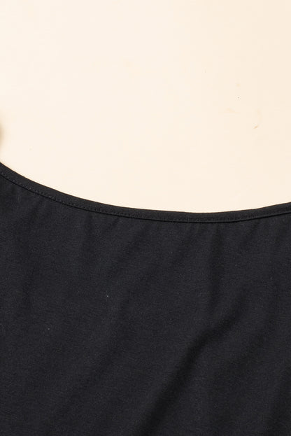 Black Asymmetric Strappy Cold Shoulder Long Sleeve Top