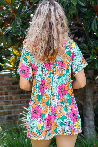 Fiery Red Round Neck Sleeveless Floral Mini Dress