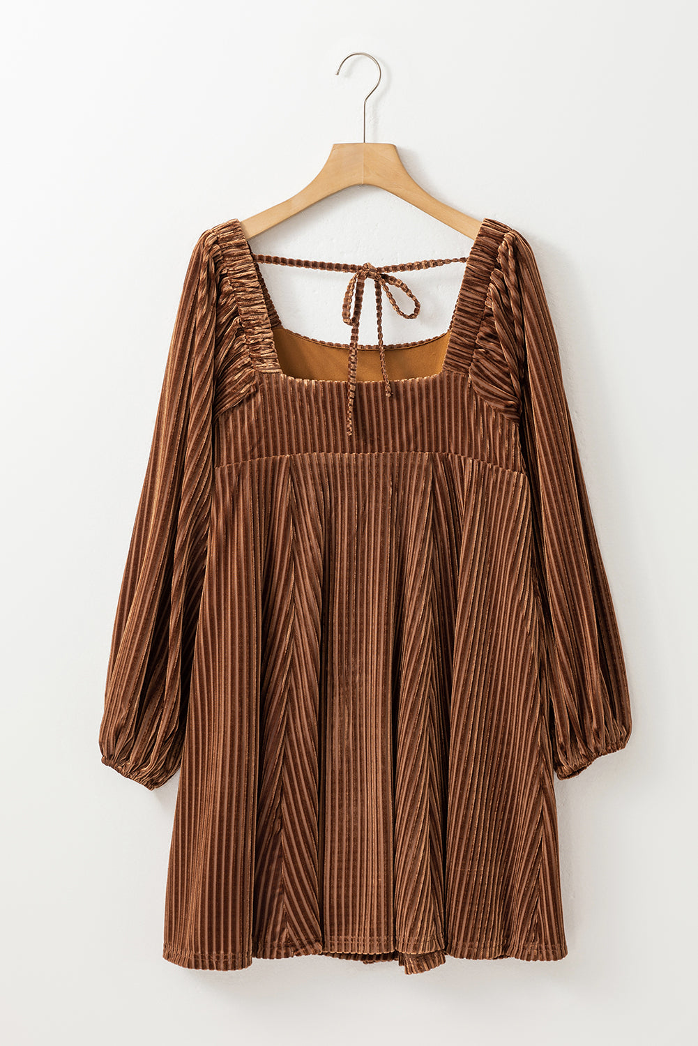 Pink Smocked Ribbed Velvet Babydoll Top