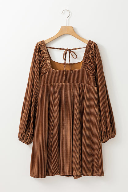 Pink Smocked Ribbed Velvet Babydoll Top