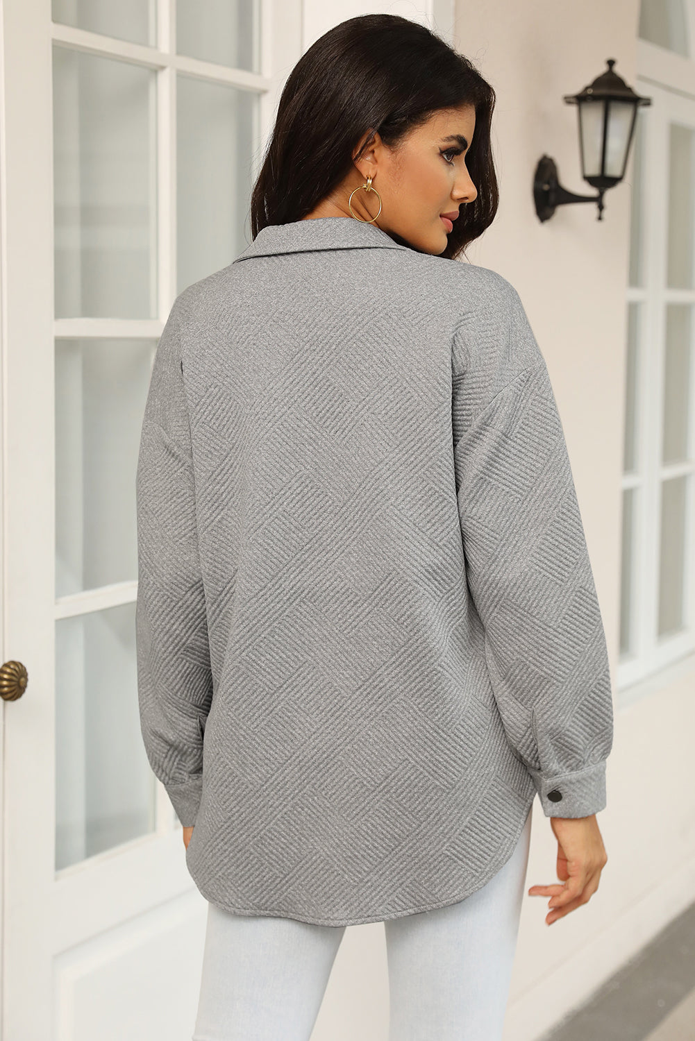 Khaki Solid Textured Flap Pocket Buttoned Shacket