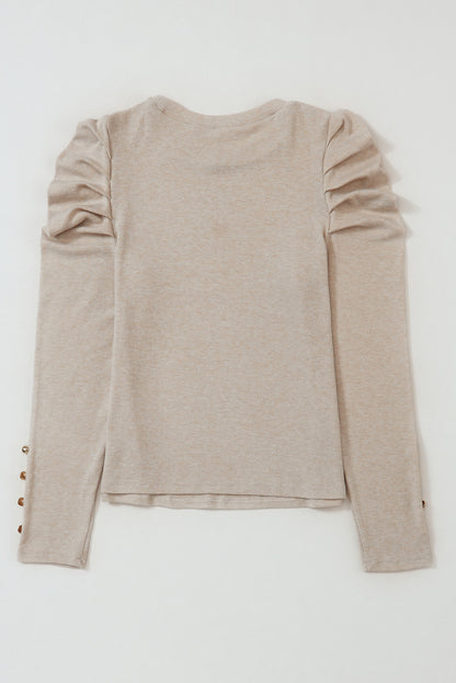 Gray Buttoned Puff Long Sleeve Sheath Top
