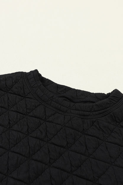 Coffee Solid Color Quilted Kangaroo Pocket Hoodie