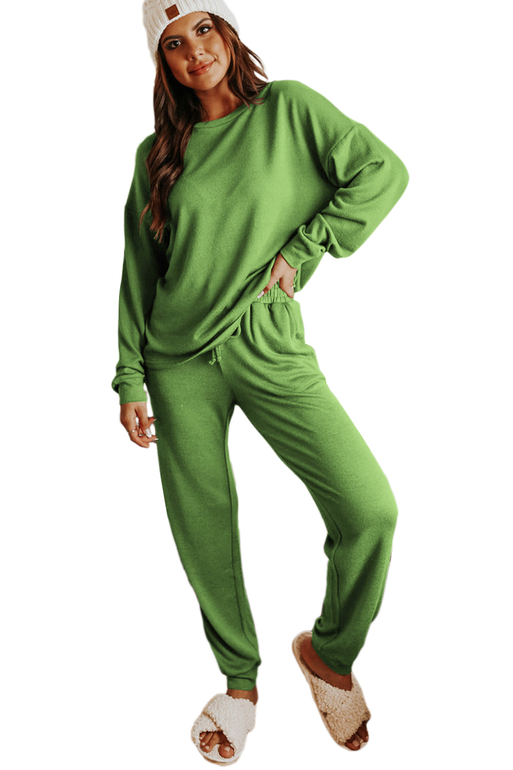 Spinach Green Sequined Christmas Cane Pattern Lounge Sweatsuit