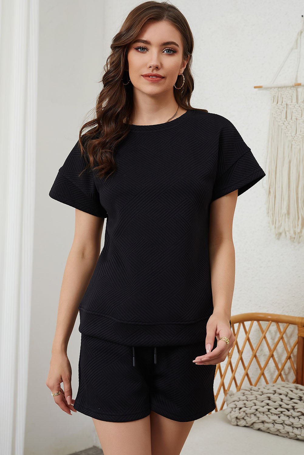 Black Ultra Loose Textured 2pcs Slouchy Outfit