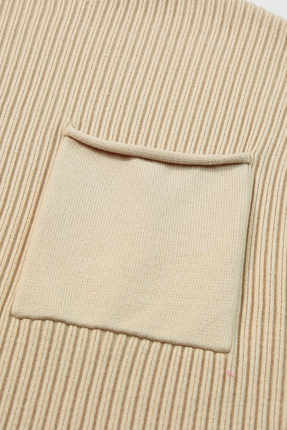 Blackish Green Patch Pocket Ribbed Knit Short Sleeve Sweater
