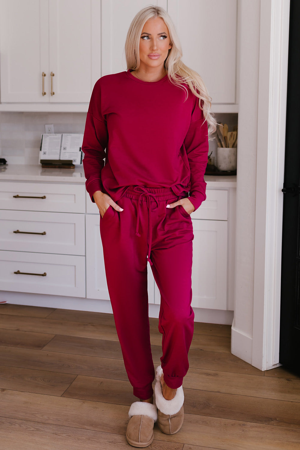 Spinach Green Sequined Christmas Cane Pattern Lounge Sweatsuit