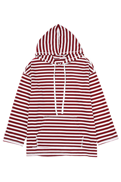 Stripe Kangaroo Pocket Drawstring Hoodie