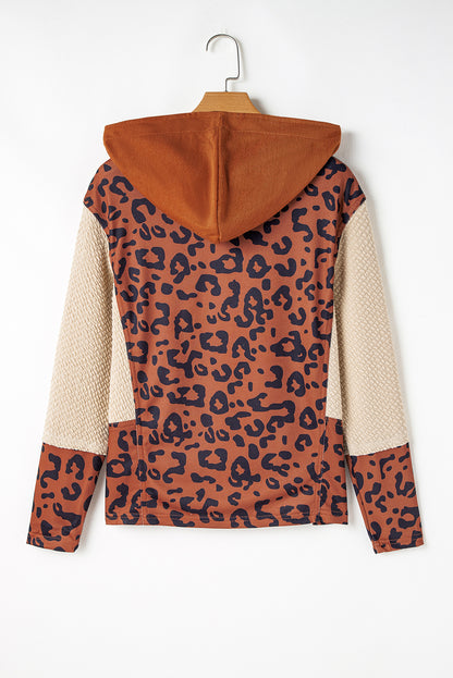 Chestnut Contrast Sleeves Patchwork Colorblock Hoodie