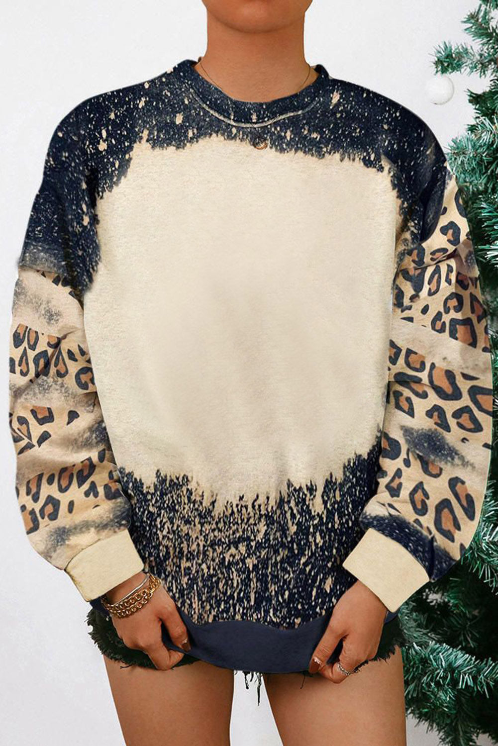 Black Believe Santa Claus Bleach Print Graphic Sweatshirt