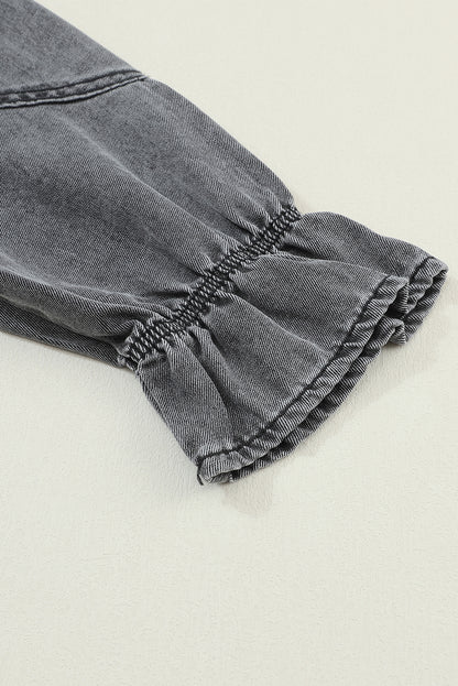 Gray Sequin Nutcracker Graphic Long Sleeve Shirt Denim Dress