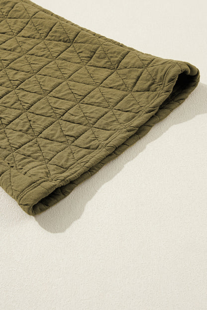 Coffee Solid Color Quilted Kangaroo Pocket Hoodie
