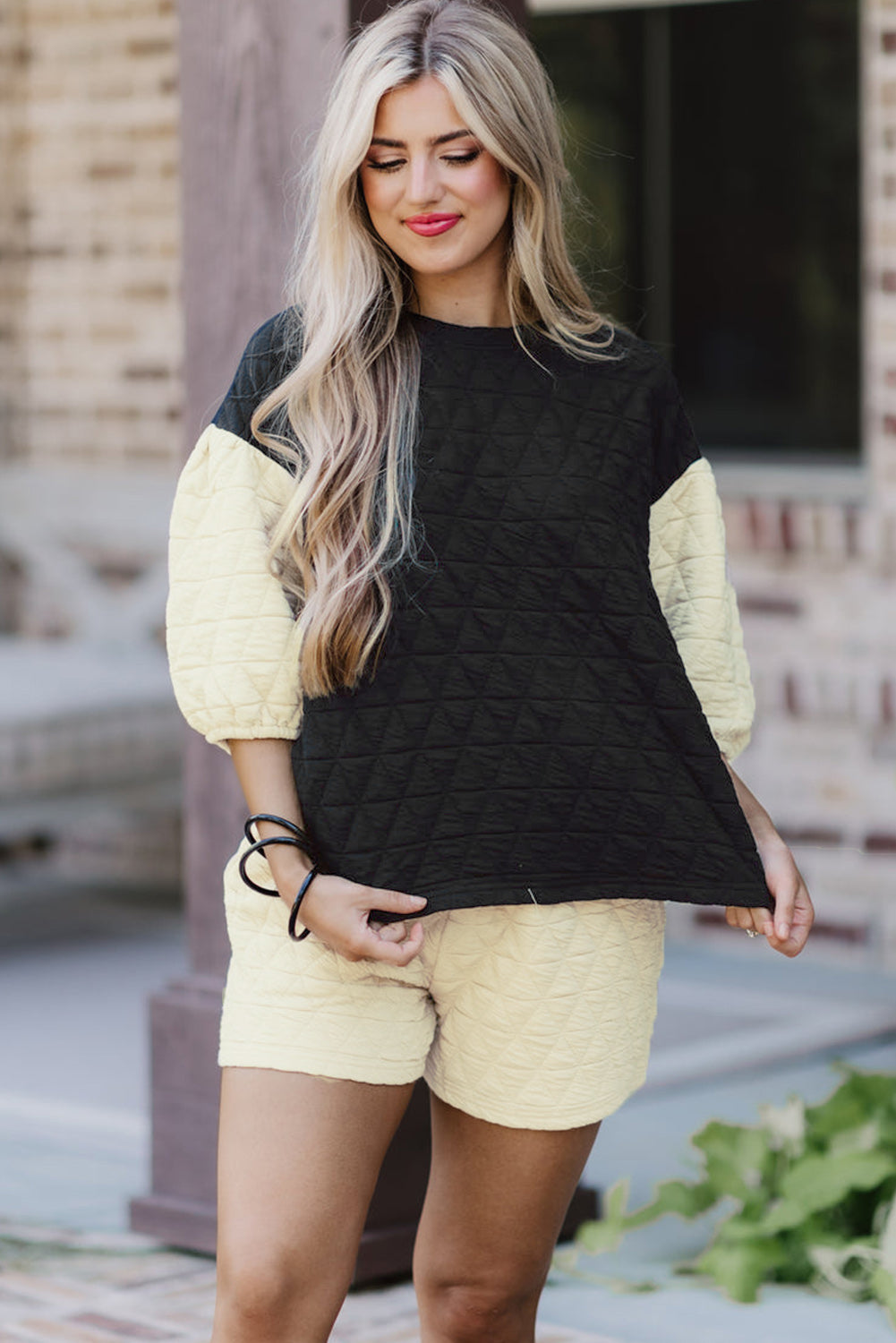 Coffee Solid Color Quilted Kangaroo Pocket Hoodie