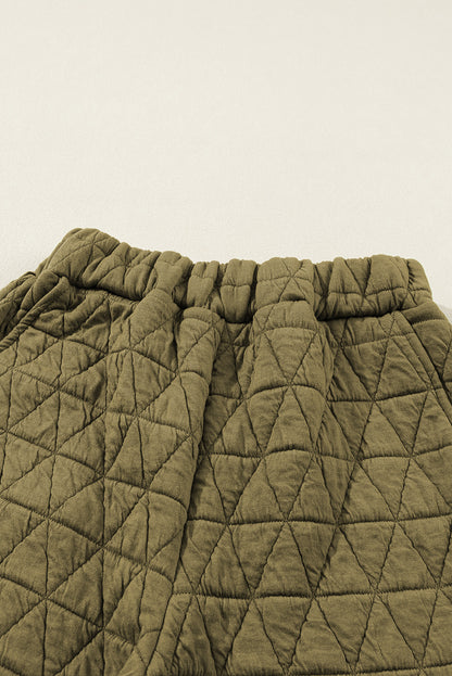 Coffee Solid Color Quilted Kangaroo Pocket Hoodie