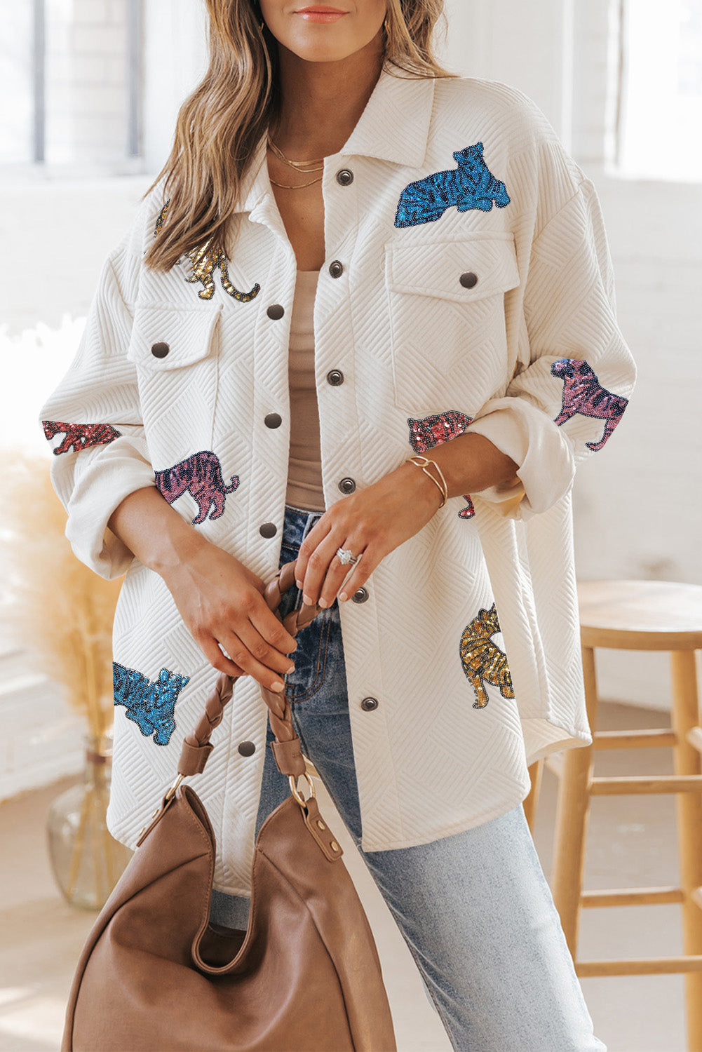 Khaki Solid Textured Flap Pocket Buttoned Shacket